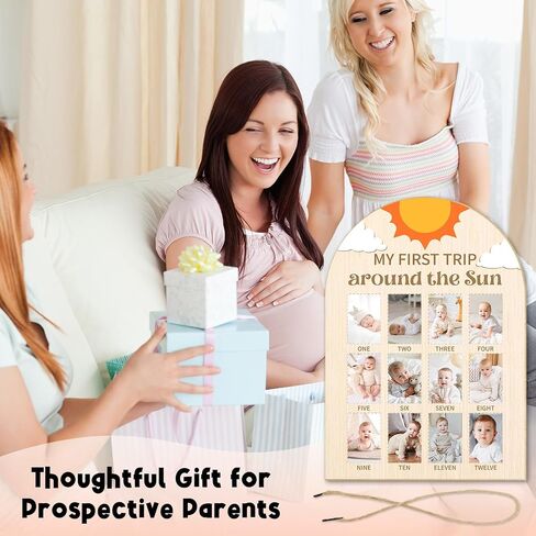 My First Trip Around the Sun Photo Board - Newborn 12 Months Milestone Wooden Photo Board, First Birthday Decorations, Baby Keepsake Gift Supply (Fit 2x3in Pic) -04 in Kuwait