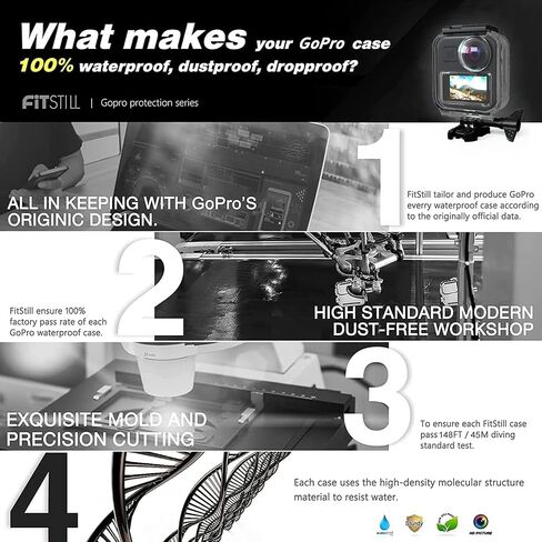 FiTSTILL Waterproof Housing for Go Pro MAX 360 (2019), 40M/131FT Touchscreen Dive Housing Underwater Protective Case with Mount and Accessory Kit (Not for MAX2 & MAX 360 2025) in Kuwait