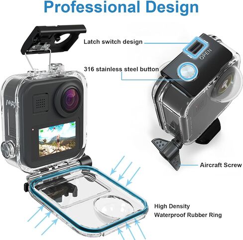 FiTSTILL Waterproof Housing for Go Pro MAX 360 (2019), 40M/131FT Touchscreen Dive Housing Underwater Protective Case with Mount and Accessory Kit (Not for MAX2 & MAX 360 2025) in Kuwait