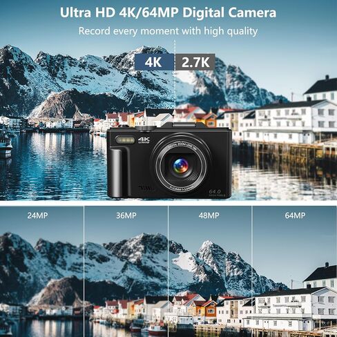 Digital Camera for Photography, 4K Vlogging Camera for YouTube 3" 180° Flip Screen 18X Digital Zoom Compact Retro Cameras with 32GB TF Card & 2 Batteries, Black in Saudi Arabia