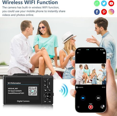 Digital Camera for Photography, 4K Vlogging Camera for YouTube 3" 180° Flip Screen 18X Digital Zoom Compact Retro Cameras with 32GB TF Card & 2 Batteries, Black in Saudi Arabia