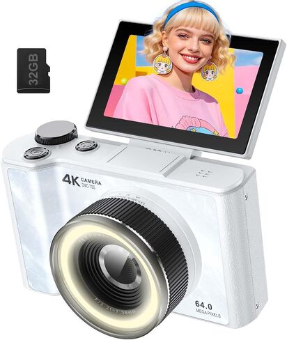 كاميرا رقمية W & O 4K للتصوير الفوتوغرافي، كاميرا رقمية بشاشة قابلة للطي للأطفال in Kuwait