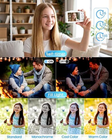 Digital Camera 4K Autofocus Vlogging Camera for Photography with 16X Zoom Anti Shake, 32GB Card, 48MP Compact Portable Point and Shoot Camera for Kids Boys Girls Teens Beginner（White） in Kuwait