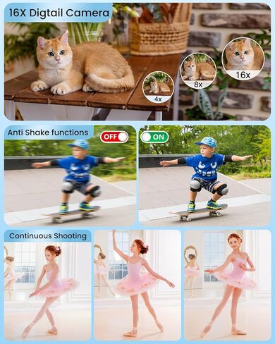 Digital Camera 4K Autofocus Vlogging Camera for Photography with 16X Zoom Anti Shake, 32GB Card, 48MP Compact Portable Point and Shoot Camera for Kids Boys Girls Teens Beginner（White） in Kuwait