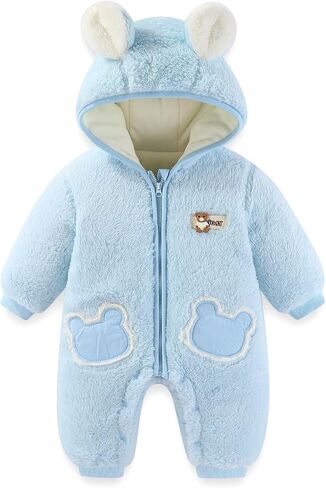 JiAmy Baby Fleece Snowsuit Newborn Hooded Winter Outfits Infant Boys Girls Hooded Zipper Jumpsuit Romper in Saudi Arabia