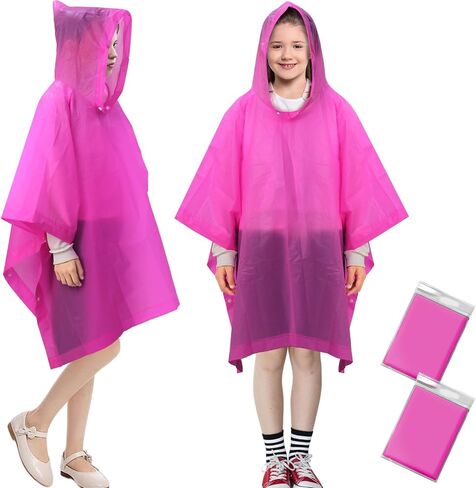 ANYOO 2 Pack Reusable Rain Poncho Kids, Waterproof Hooded Coat Boys & Girls in Saudi Arabia
