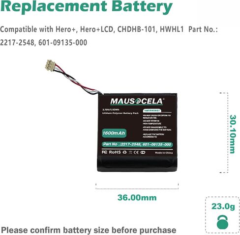 1600mAh 3.7V Camera Replacement Battery For Go P'ro Hero+, Hero+LCD | Compatible with CHDHB-101, HWHL1 in Kuwait