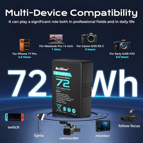 V Mount Battery 72Wh 4900mAh with 45W PD Fast Charging, D-TAP/USB-C/USB-A Port, 450g Lightweight V-Mount Compact Battery for Camera Camcorder, Monitor, Video Light (BP72) in Saudi Arabia