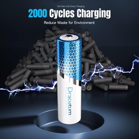 3600mWh Rechargeable Lithium AA Batteries, 16 Pack Long Lasting 1.5V AA Li-ion Rechargeable Batteries for Blink Camera, Flashlight, Microphone, Clocks,Remote Control and More in Kuwait