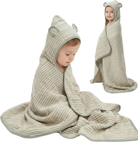Ultra-Soft Muslin Toddler Hooded Towel - 55 x 28 Inches, Ideal for Bath & Beach, Suitable for Both Boys & Girls from Newborns to Toddlers in Kuwait