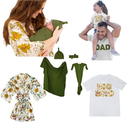 Wild Flowers Mommy Robe for Hospital and Delivery- Optional Matching Color Baby Swaddle Knotted Gown Hat Headband Bundles - Plus Size Mommy Robe, 18 Months in Kuwait