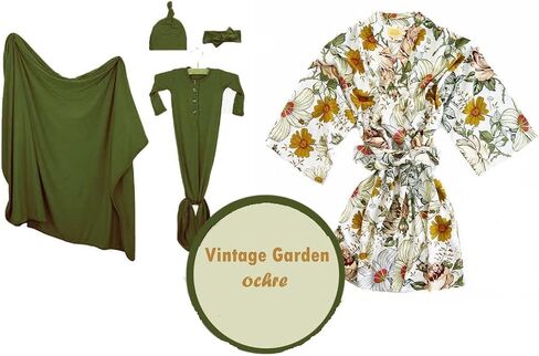 Wild Flowers Mommy Robe for Hospital and Delivery- Optional Matching Color Baby Swaddle Knotted Gown Hat Headband Bundles - Plus Size Mommy Robe, 18 Months in Kuwait