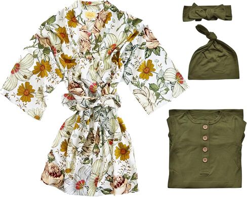 Wild Flowers Mommy Robe for Hospital and Delivery- Optional Matching Color Baby Swaddle Knotted Gown Hat Headband Bundles - Plus Size Mommy Robe, 18 Months in Kuwait
