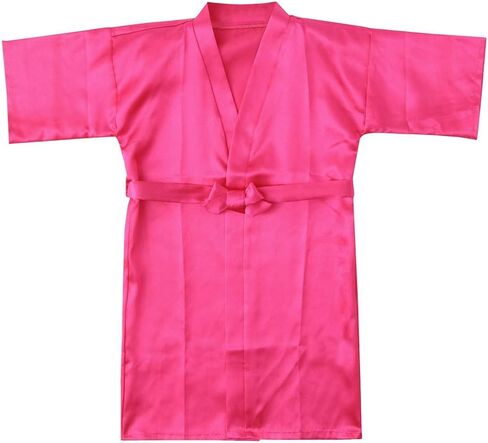 Toddler Girls n𝐢ghtgowns R𝐨be Silky Satin Short Sleeve L𝐨unge Bathr𝐨be with Belt Summer Soft (Hot Pink, 18-24 Months) in Kuwait