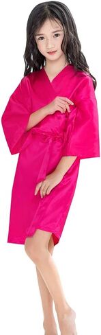 Toddler Girls n𝐢ghtgowns R𝐨be Silky Satin Short Sleeve L𝐨unge Bathr𝐨be with Belt Summer Soft (Hot Pink, 18-24 Months) in Kuwait