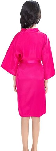 Toddler Girls n𝐢ghtgowns R𝐨be Silky Satin Short Sleeve L𝐨unge Bathr𝐨be with Belt Summer Soft (Hot Pink, 18-24 Months) in Kuwait