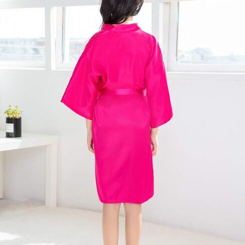Toddler Girls n𝐢ghtgowns R𝐨be Silky Satin Short Sleeve L𝐨unge Bathr𝐨be with Belt Summer Soft (Hot Pink, 18-24 Months) in Kuwait