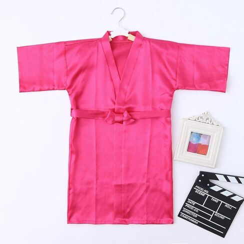 Toddler Girls n𝐢ghtgowns R𝐨be Silky Satin Short Sleeve L𝐨unge Bathr𝐨be with Belt Summer Soft (Hot Pink, 18-24 Months) in Kuwait