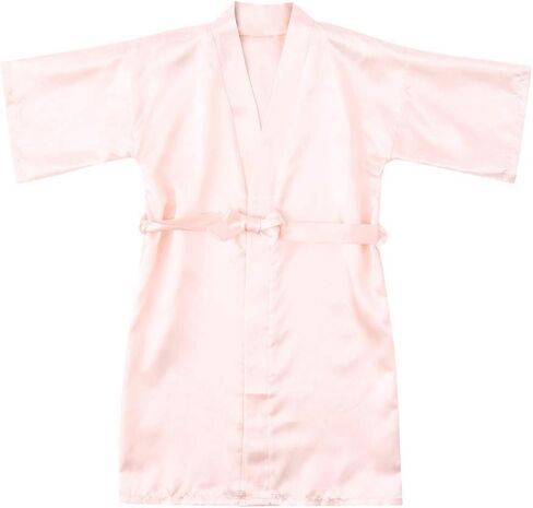 Toddler Girls n𝐢ghtgowns R𝐨be Silky Satin Short Sleeve L𝐨unge Bathr𝐨be with Belt Summer Soft (Beige, 18-24 Months) in Kuwait
