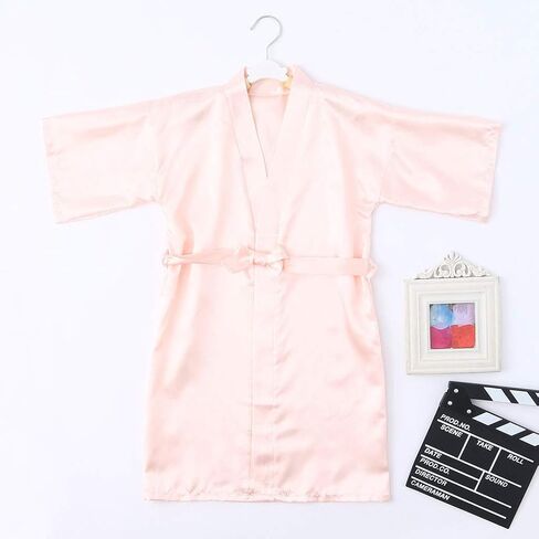 Toddler Girls n𝐢ghtgowns R𝐨be Silky Satin Short Sleeve L𝐨unge Bathr𝐨be with Belt Summer Soft (Beige, 18-24 Months) in Kuwait