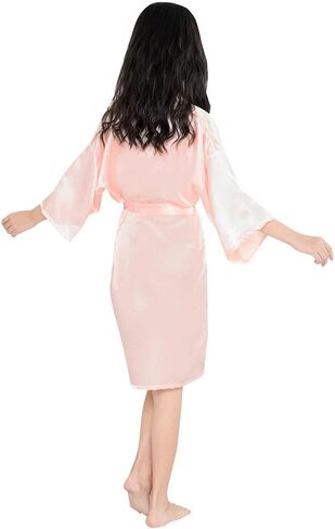 Toddler Girls n𝐢ghtgowns R𝐨be Silky Satin Short Sleeve L𝐨unge Bathr𝐨be with Belt Summer Soft (Beige, 18-24 Months) in Kuwait