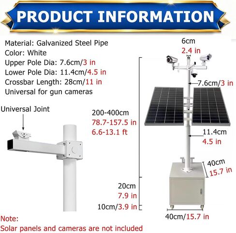 Security Camera Pole 6.6 8.2 9.8 11.5 13ft，Mobile Steel Surveillance Post Stand with Lockable Storage Box & 4 360° Casters，Detachable CCTV Pole Mount(B,8 1/5 ft(2.5m) Pole) in Kuwait