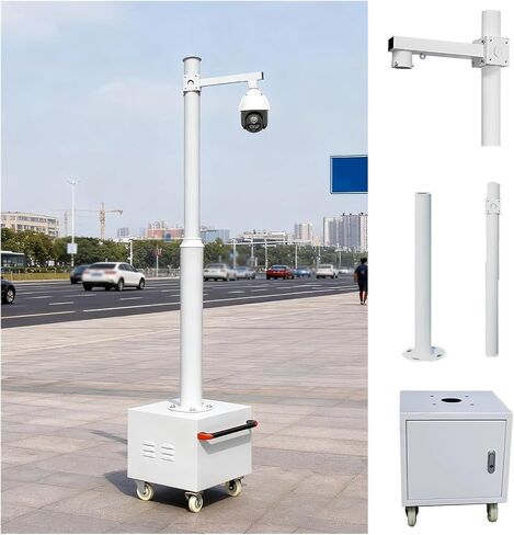 Security Camera Pole 6.6 8.2 9.8 11.5 13ft，Mobile Steel Surveillance Post Stand with Lockable Storage Box & 4 360° Casters，Detachable CCTV Pole Mount(Light Coffee,8 1/5 ft(2.5m) Pole) in Kuwait