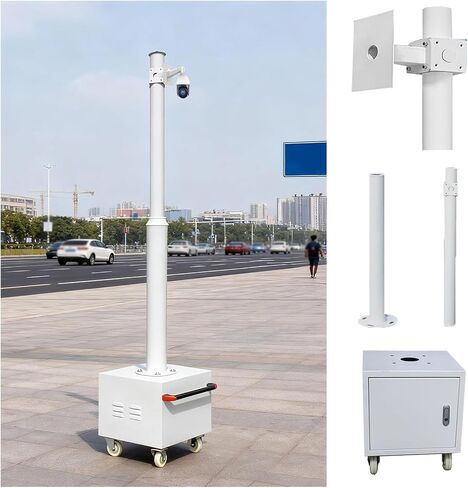 Security Camera Pole 6.6 8.2 9.8 11.5 13ft，Mobile Steel Surveillance Post Stand with Lockable Storage Box & 4 360° Casters，Detachable CCTV Pole Mount(ligjt Grey,9 4/5 ft(3.0m) Pole) in Kuwait