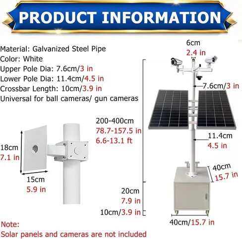 Security Camera Pole 6.6 8.2 9.8 11.5 13ft，Mobile Steel Surveillance Post Stand with Lockable Storage Box & 4 360° Casters，Detachable CCTV Pole Mount(ligjt Grey,9 4/5 ft(3.0m) Pole) in Kuwait