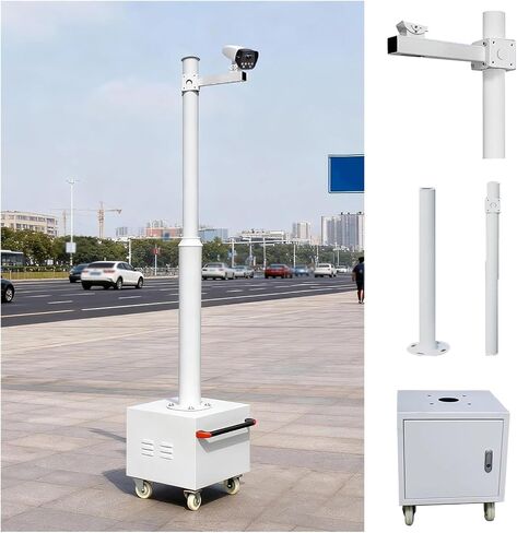 Security Camera Pole 6.6 8.2 9.8 11.5 13ft，Mobile Steel Surveillance Post Stand with Lockable Storage Box & 4 360° Casters，Detachable CCTV Pole Mount(B,13 1/10 ft(4m) Pole) in Kuwait