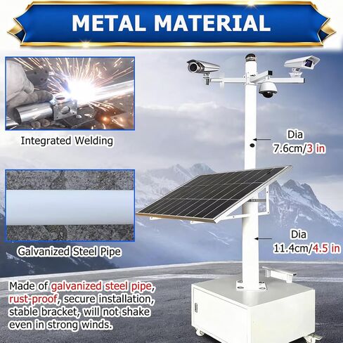 Security Camera Pole 6.6 8.2 9.8 11.5 13ft，Mobile Steel Surveillance Post Stand with Lockable Storage Box & 4 360° Casters，Detachable CCTV Pole Mount(B,13 1/10 ft(4m) Pole) in Kuwait