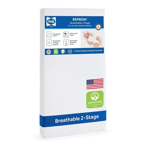 Sealy Baby Infant & Toddler Crib Mattress - Refresh 2 Stage Waterproof and Breathable, Non Toxic, GREENGUARD Gold Certified, Made in USA, 52x28 in Kuwait