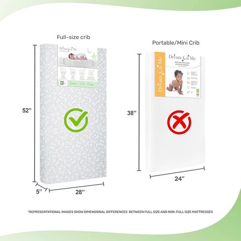 Dream On Me Dreamland Orthopedic Firm Fiber Crib and Toddler Bed Mattress, Greenguard Gold and JPMA Certified, Waterproof Vinyl Cover, Dual-Sided Mattress, Grey, Made In The U.S.A in Kuwait