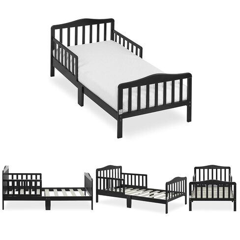 Dream On Me Classic Design Toddler Bed in Black, Greenguard Gold Certified and Baby Fairy 5" Foam Crib & Toddler Bed Mattress in a Box, White I Greenguard Gold Certified I JPMA Certified in Kuwait