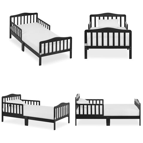 Dream On Me Classic Design Toddler Bed in Black, Greenguard Gold Certified and Baby Fairy 5" Foam Crib & Toddler Bed Mattress in a Box, White I Greenguard Gold Certified I JPMA Certified in Kuwait