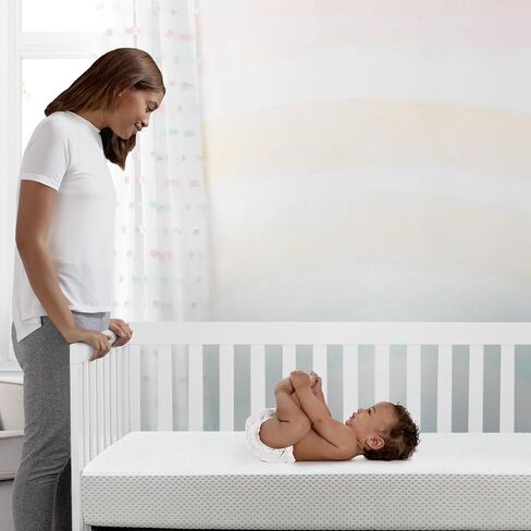 Delta Children Twinkle Stars Crib and Toddler Mattress with Breathable, Removable Machine-Washable Cover - GREENGUARD Gold - Waterproof Baby Bed - Sustainably Sourced Fiber Core - 52"Lx27.5"W, White in Kuwait