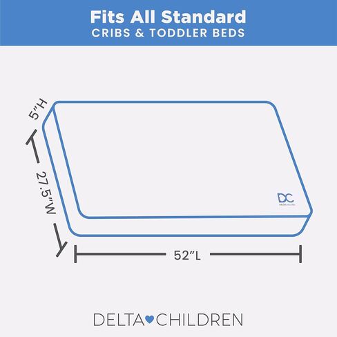 Delta Children Twinkle Stars Crib and Toddler Mattress with Breathable, Removable Machine-Washable Cover - GREENGUARD Gold - Waterproof Baby Bed - Sustainably Sourced Fiber Core - 52"Lx27.5"W, White in Kuwait
