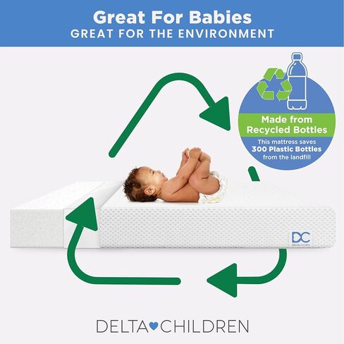 Delta Children Twinkle Stars Crib and Toddler Mattress with Breathable, Removable Machine-Washable Cover - GREENGUARD Gold - Waterproof Baby Bed - Sustainably Sourced Fiber Core - 52"Lx27.5"W, White in Kuwait