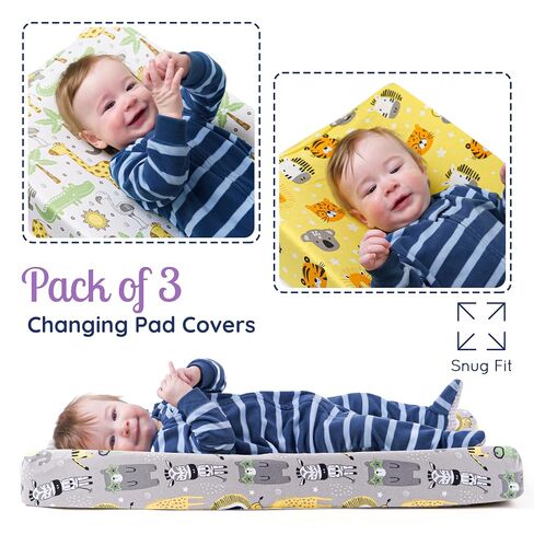 GROW WILD Changing Pad Cover 3 Pack | Soft & Stretchy Jersey Cotton | Baby Changing Table Pad Cover | Diaper Changing Pad Covers for Girls and Boys (Animals & Safari) in Kuwait