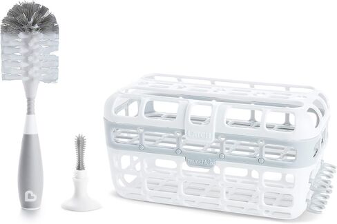 Munchkin® Baby Bottle & Small Parts Cleaning Set, Includes High Capacity Dishwasher Basket & Bristle Bottle Brush, Grey in Kuwait