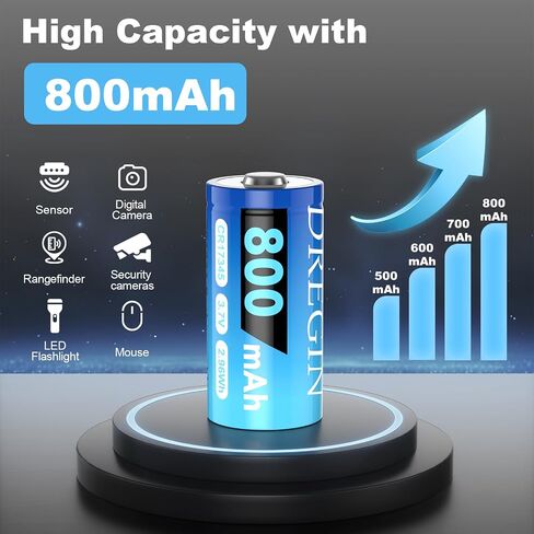 123 Lithium Batteries 8 Pack, 3.7V 800mAh 123 Lithium Batteries with Charger for Arlo Camera VMC3030 VMK3200 VMS3330 3430 3530 Flashlights Microphone in Kuwait