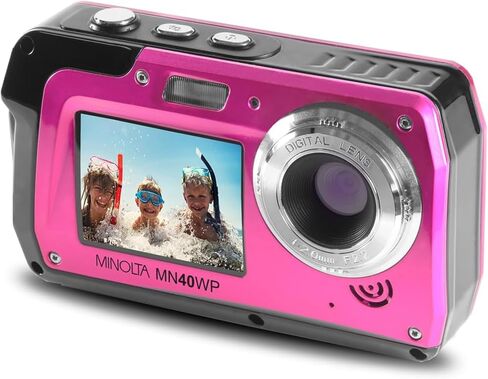 Minolta MN40WP 48MP Waterproof Dual Screen Digital Camera (Red) | 16x Zoom, Face Detection, 2.7K QHD Video, 10ft in Kuwait
