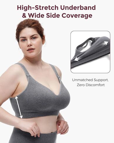 Momcozy Busty Nursing Bras, U.S.Cotton Wirefree Fixed Padded Maternity Bra, Full Coverage Adjustable Fit in Kuwait