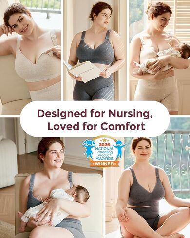 Momcozy Busty Nursing Bras, U.S.Cotton Wirefree Fixed Padded Maternity Bra, Full Coverage Adjustable Fit in Kuwait