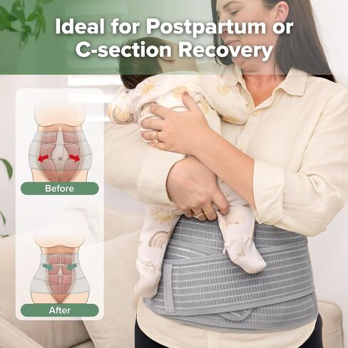 haakaa Postpartum Belly Band, Postpartum Belly Wrap Back Support, Postpartum Essentials for Natural Delivery and C-Section Recovery, Belly Binder, Natural Latex, M Grey in Kuwait