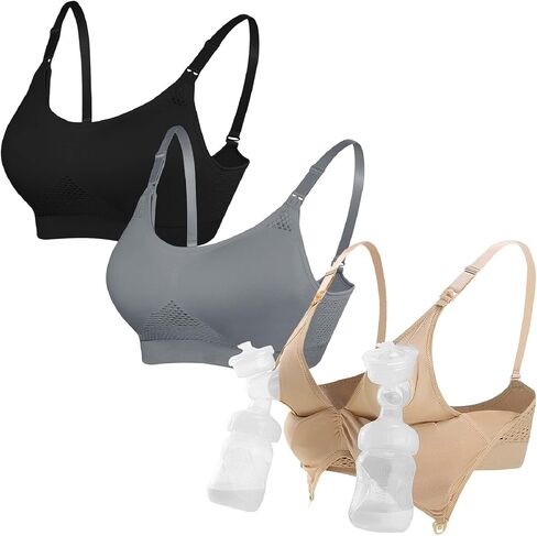 4HOW Pumping Bra Hands Free Nursing Pumping Bra All in One Wireless Padded Maternity Bralette for Large Bust in Kuwait