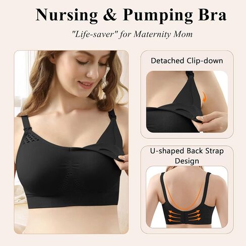 4HOW Pumping Bra Hands Free Nursing Pumping Bra All in One Wireless Padded Maternity Bralette for Large Bust in Kuwait