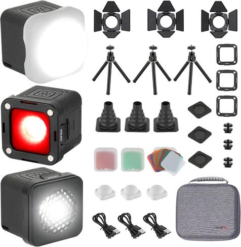 SmallRig RM01 Mini LED Video Light (3 Pack), Waterproof Portable Lighting Kit with Gels, Barndoor, Diffuser, Dimmable Fill Light 5600K CRI95, Lume Cube Camera Light for Stop Motion, Macro Photography in Saudi Arabia