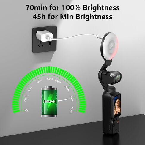 AMAZEAR LED Light for DJI OSMO Pocket 3 Accessories, Auto-Follow Gimbal Selfie Vlog Video Auxiliary Fill Lighting, CRI≥95, 3-Color Temp 2500-9000K Brightness Adjustable, 2W USB-C (Black) in Kuwait