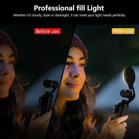 AMAZEAR LED Light for DJI OSMO Pocket 3 Accessories, Auto-Follow Gimbal Selfie Vlog Video Auxiliary Fill Lighting, CRI≥95, 3-Color Temp 2500-9000K Brightness Adjustable, 2W USB-C (Black) in Kuwait